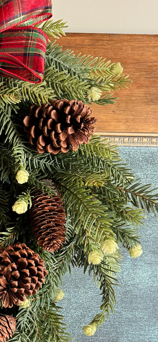Holiday Bells Wreath with plaid bow