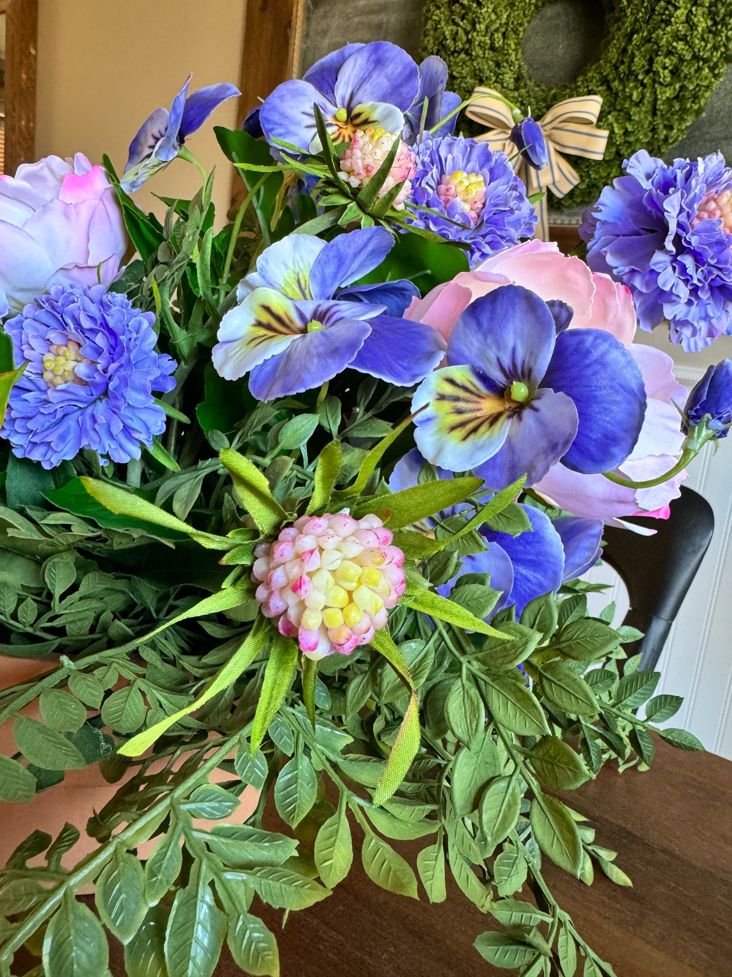 Faux Pansy and Peony Pot
