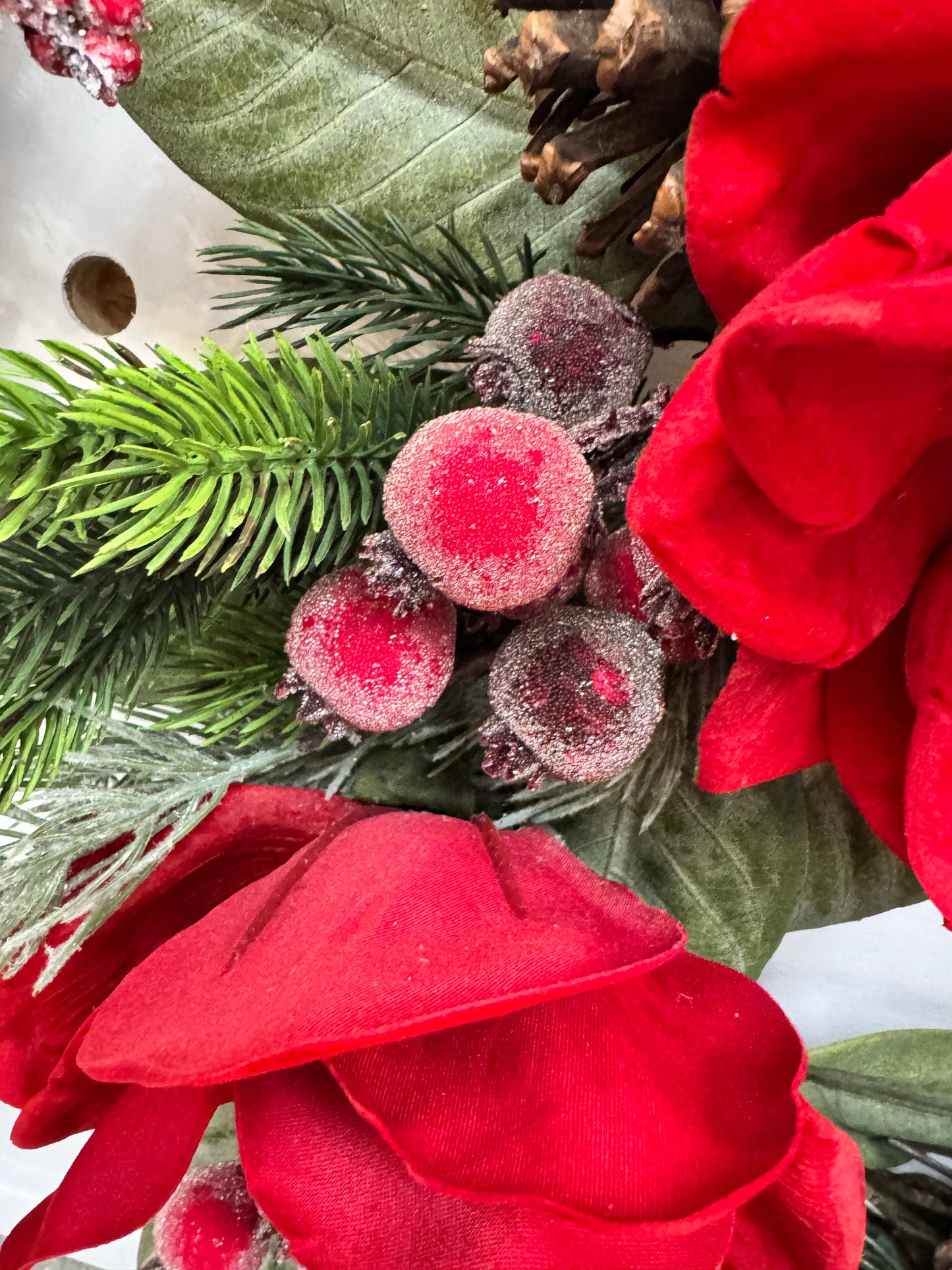 Velvet Magnolia, Pine and Sugared Berry Wreath