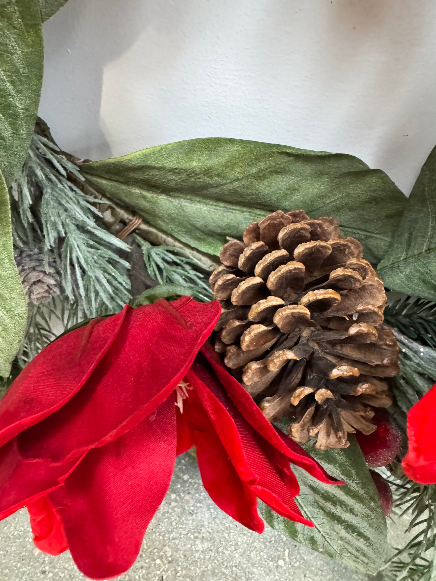 Velvet Magnolia, Pine and Sugared Berry Wreath