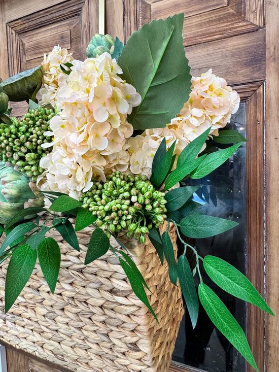 Hydrangea, Artichoke & Sedum Basket – The Accidental Farmgirl Co