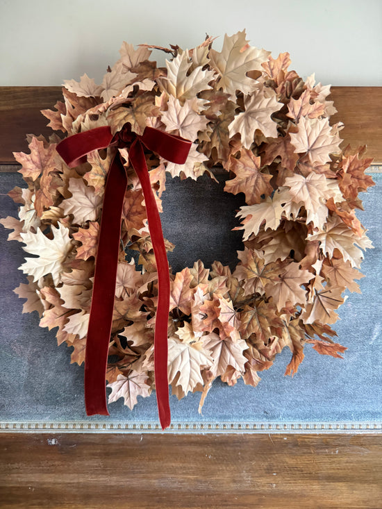 Tan Maple Leaf Wreath with Velvet Bow