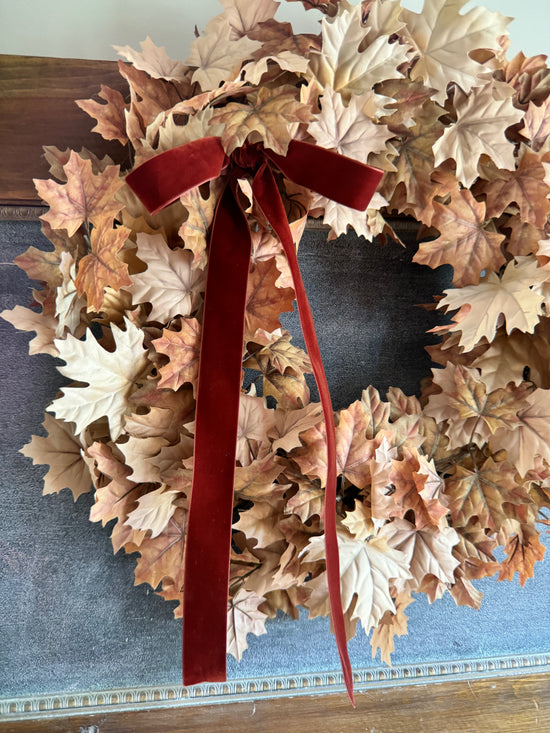 Tan Maple Leaf Wreath with Velvet Bow