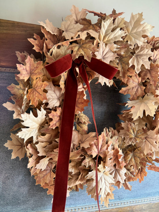 Tan Maple Leaf Wreath with Velvet Bow