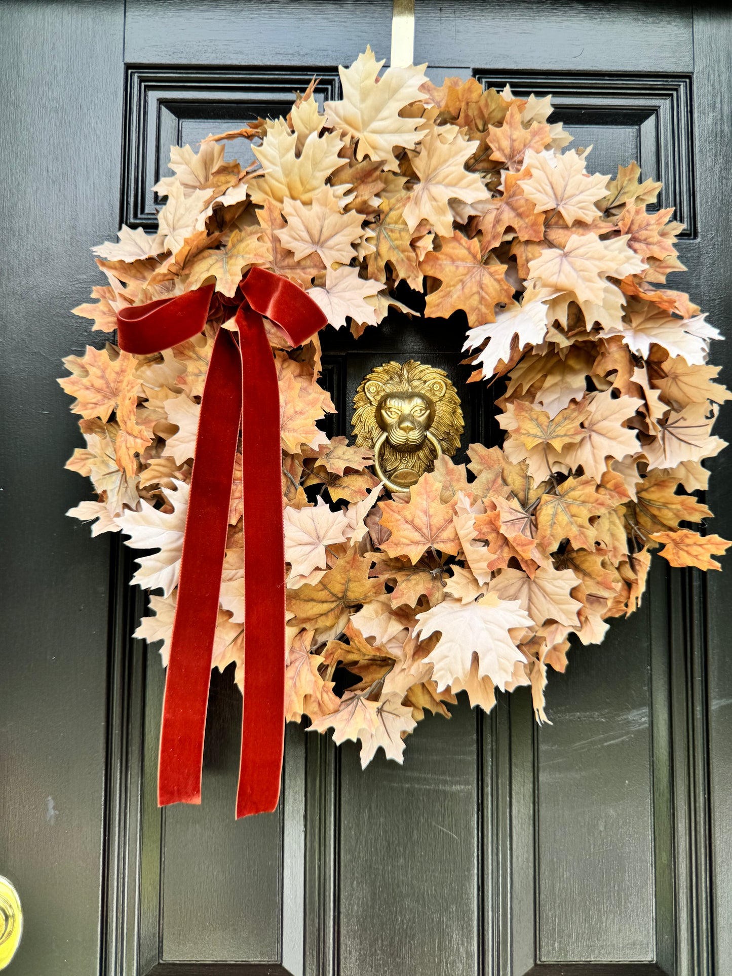 Tan Maple Leaf Wreath with Velvet Bow