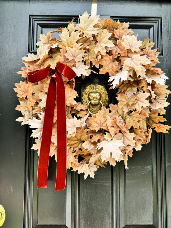 Tan Maple Leaf Wreath with Velvet Bow