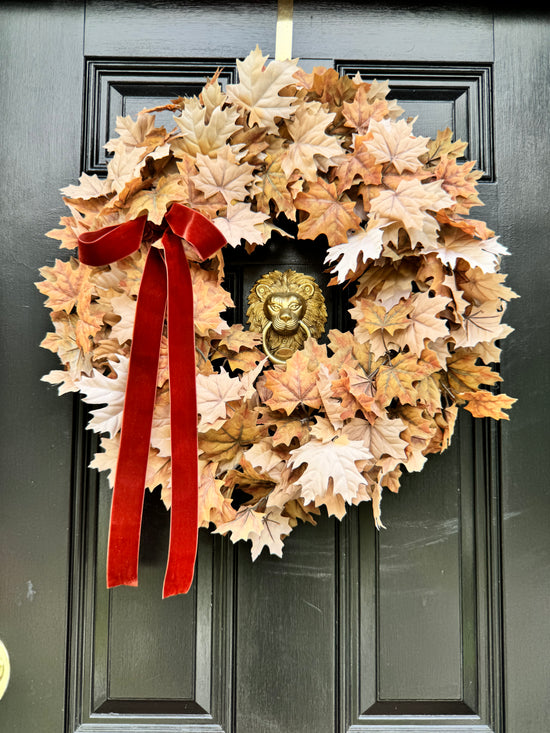 Tan Maple Leaf Wreath with Velvet Bow