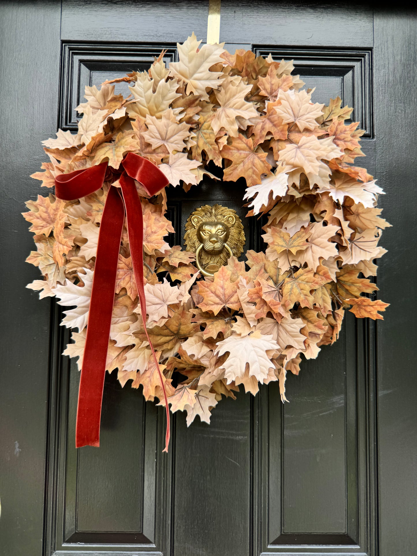 Tan Maple Leaf Wreath with Velvet Bow