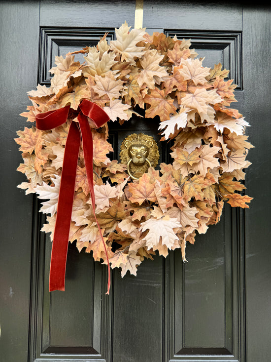 Tan Maple Leaf Wreath with Velvet Bow