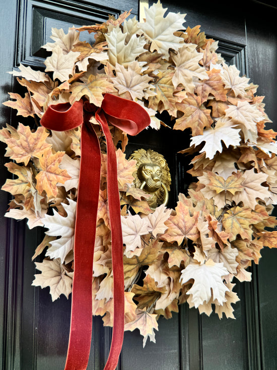 Tan Maple Leaf Wreath with Velvet Bow