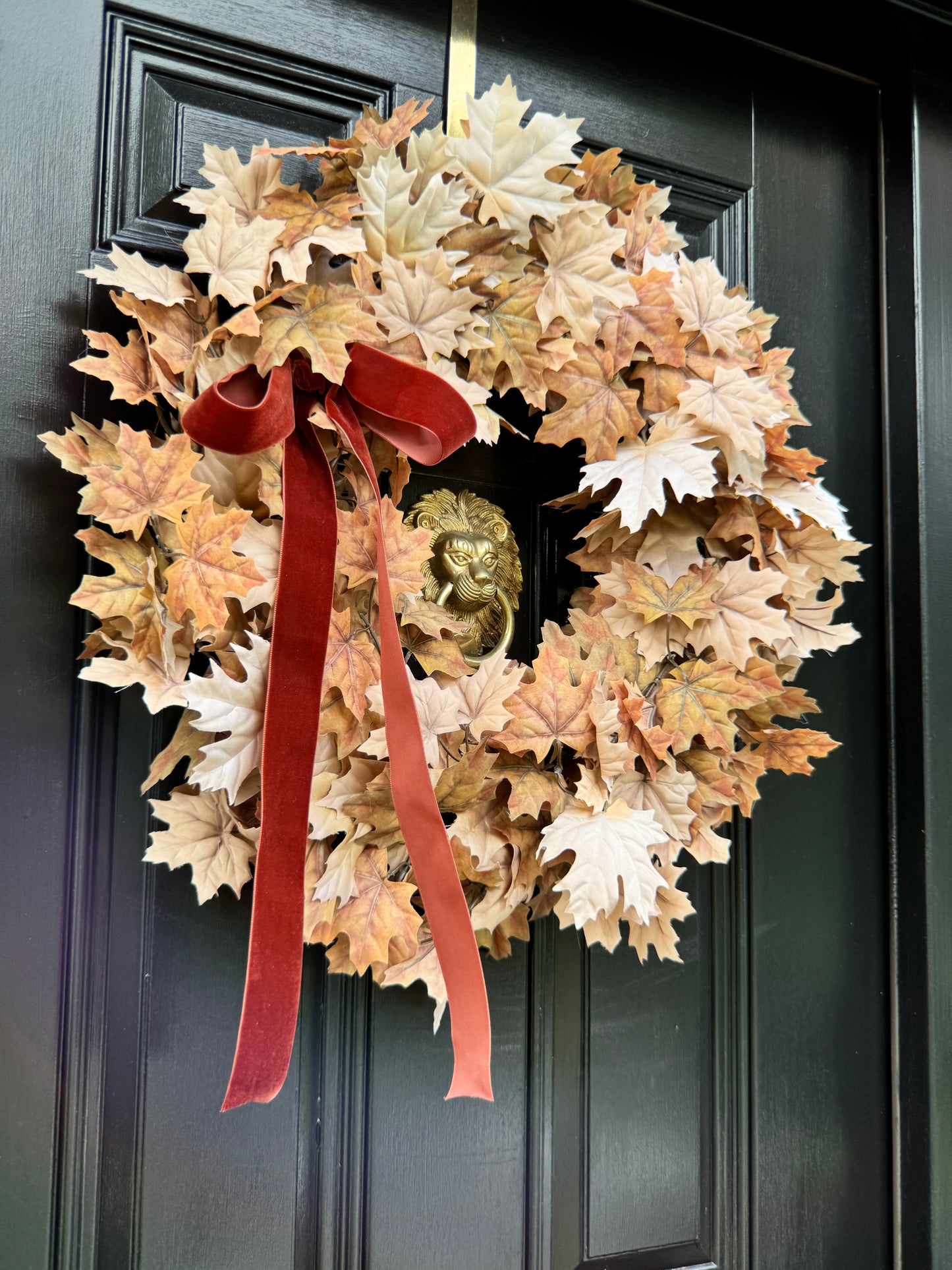 Tan Maple Leaf Wreath with Velvet Bow