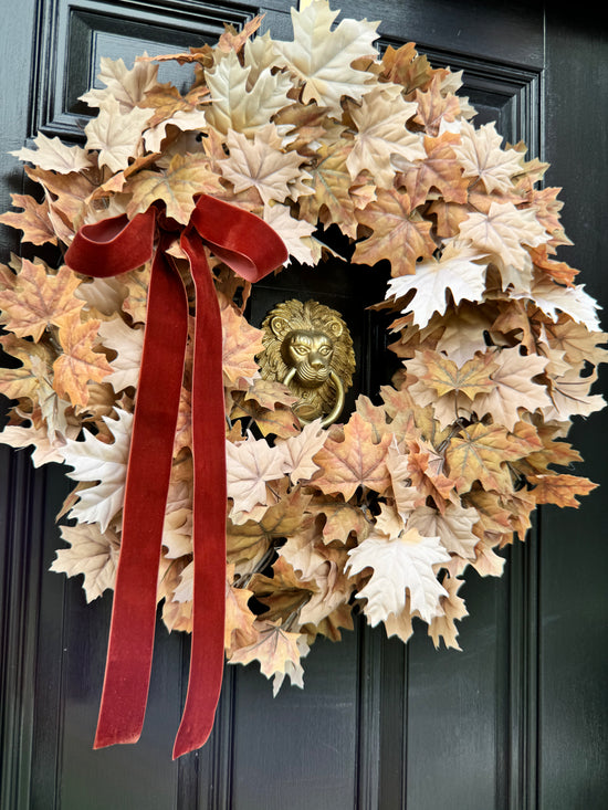 Tan Maple Leaf Wreath with Velvet Bow