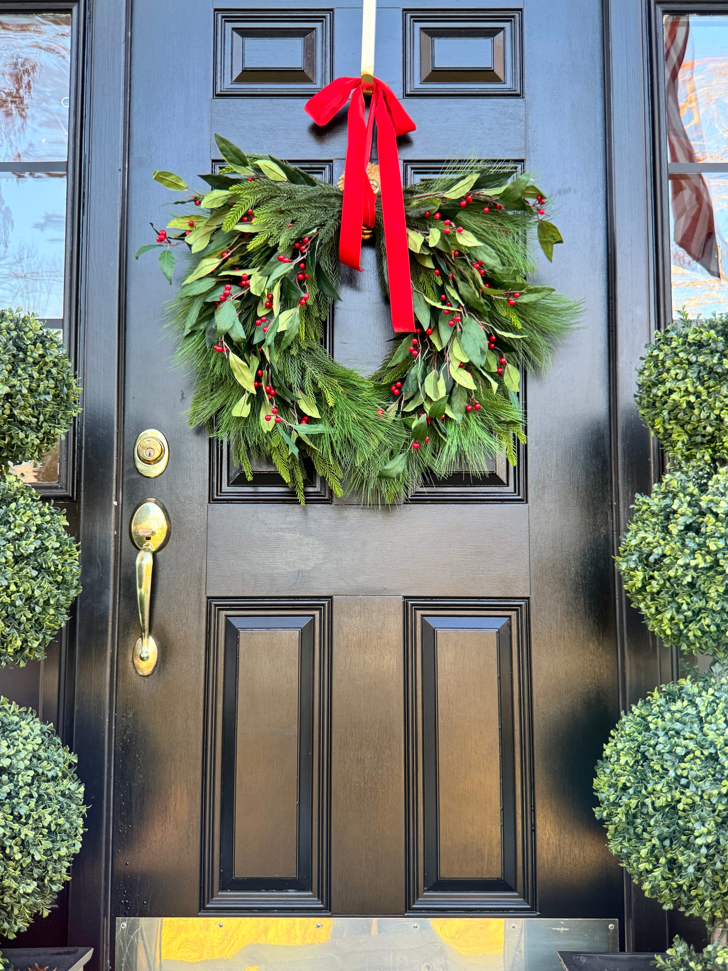 XL Holly Berry Christmas Wreath with Red Bow