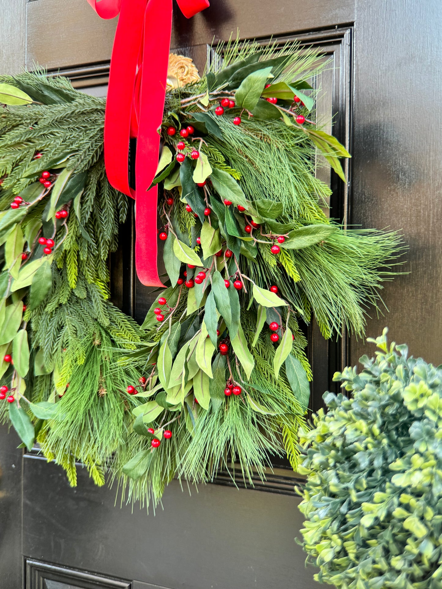 XL Holly Berry Christmas Wreath with Red Bow