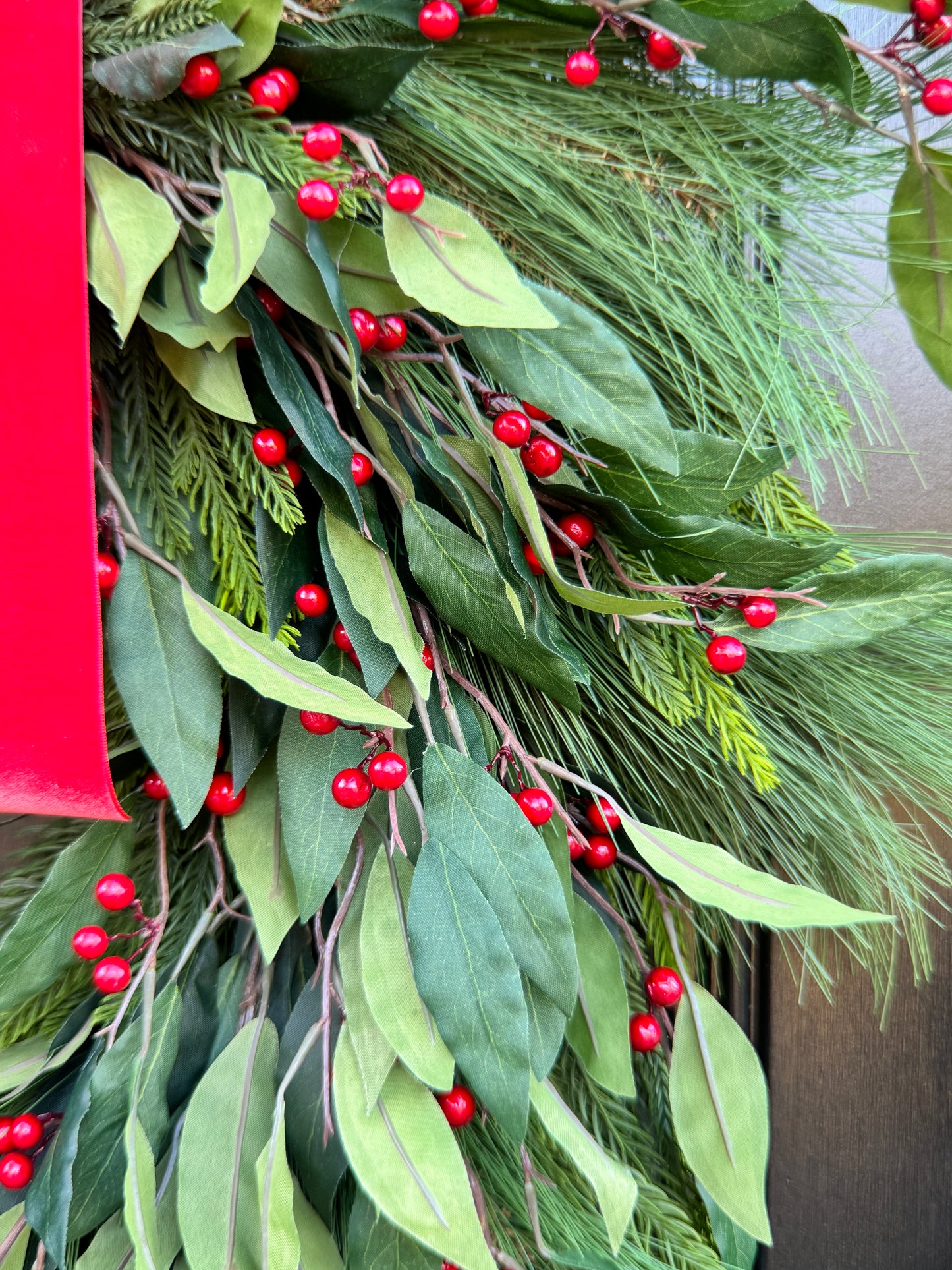 XL Holly Berry Christmas Wreath with Red Bow