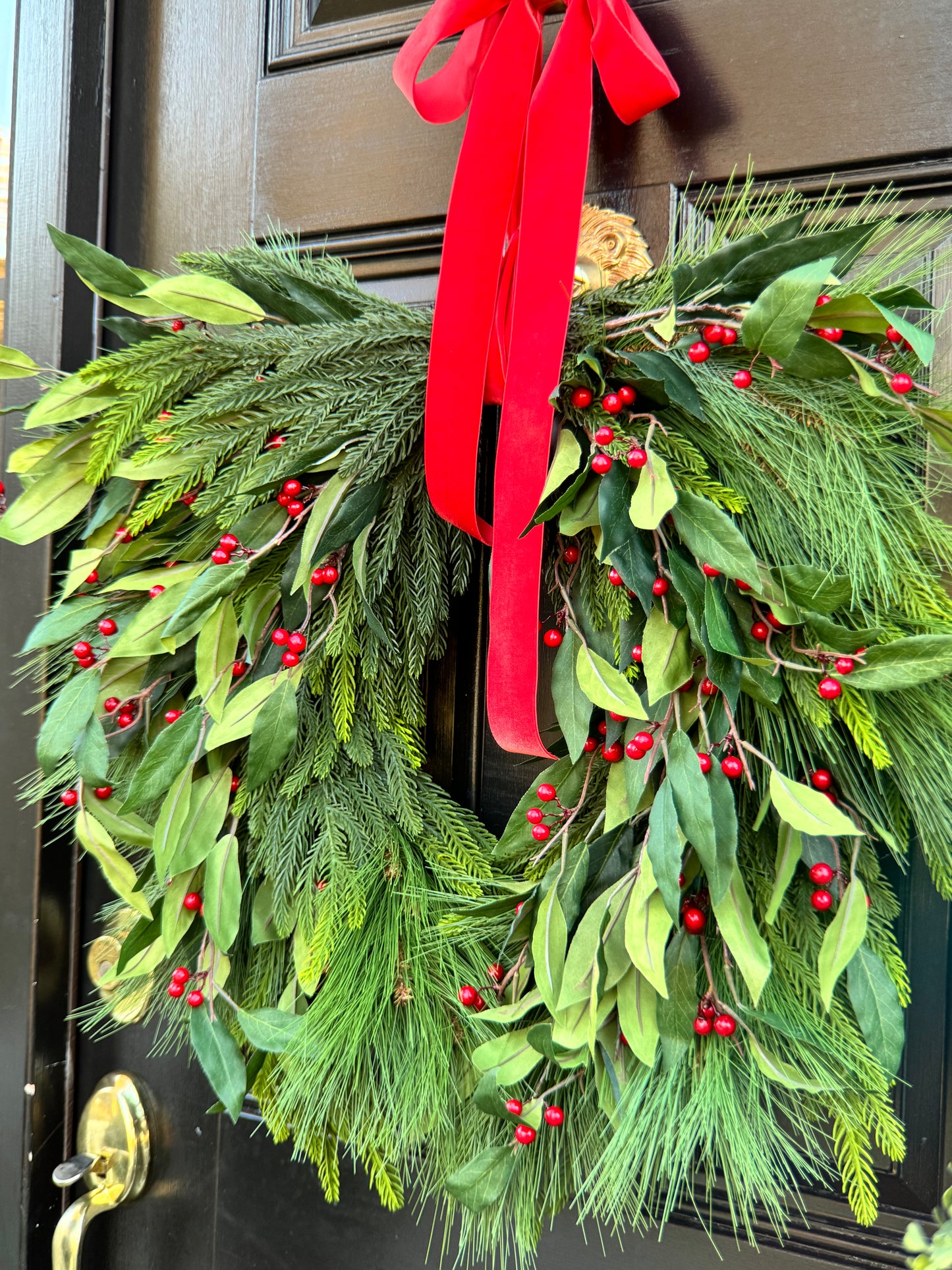 XL Holly Berry Christmas Wreath with Red Bow