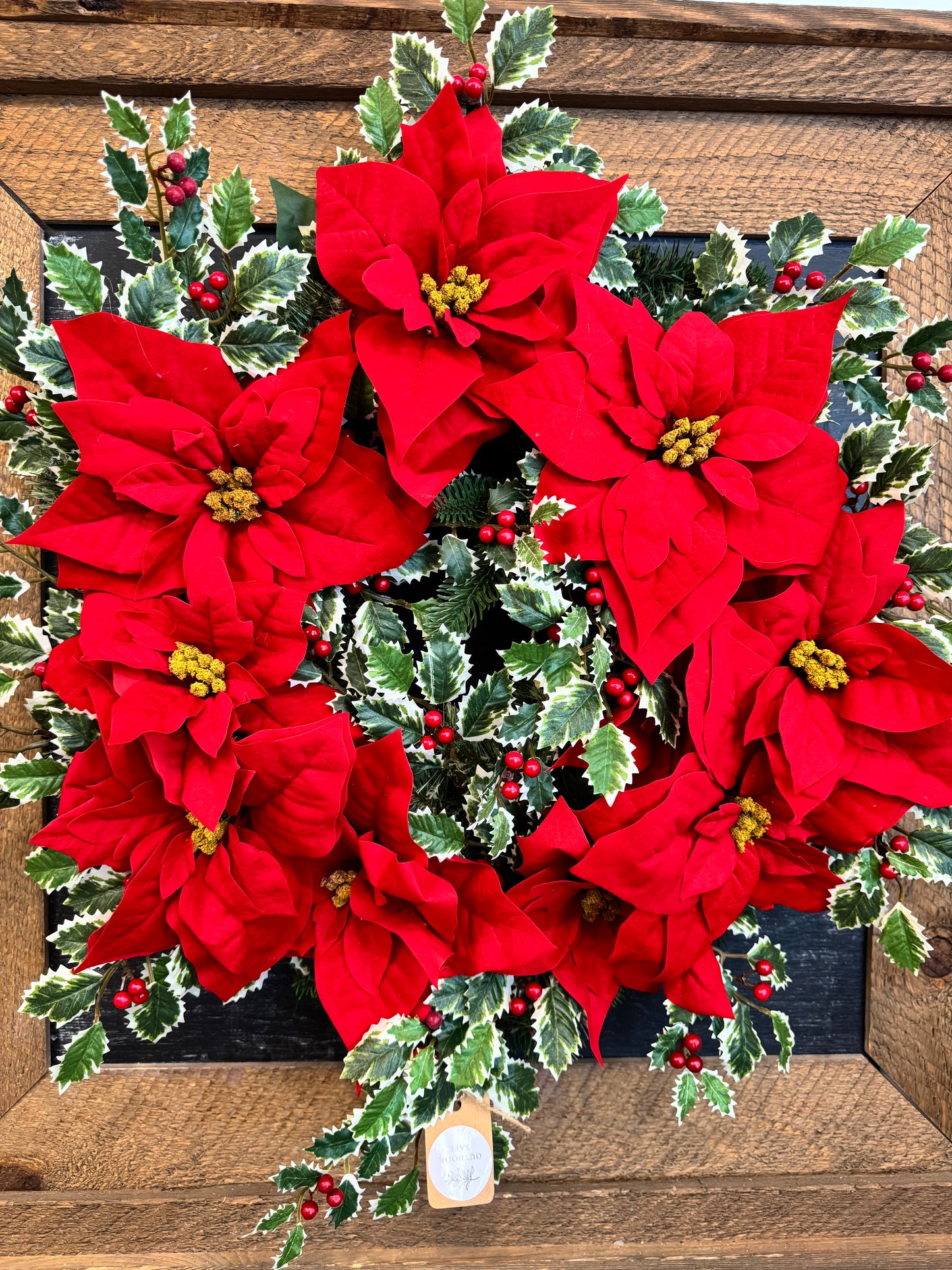 Poinsetta and Holly Berry Wreath