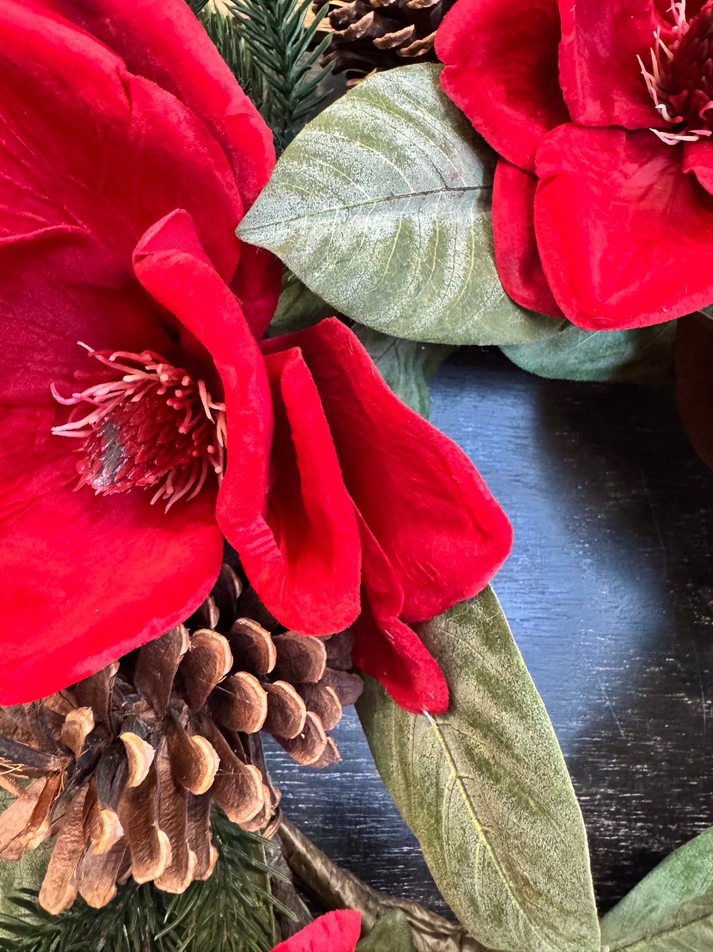 Velvet Magnolia, Pine and Sugared Berry Wreath