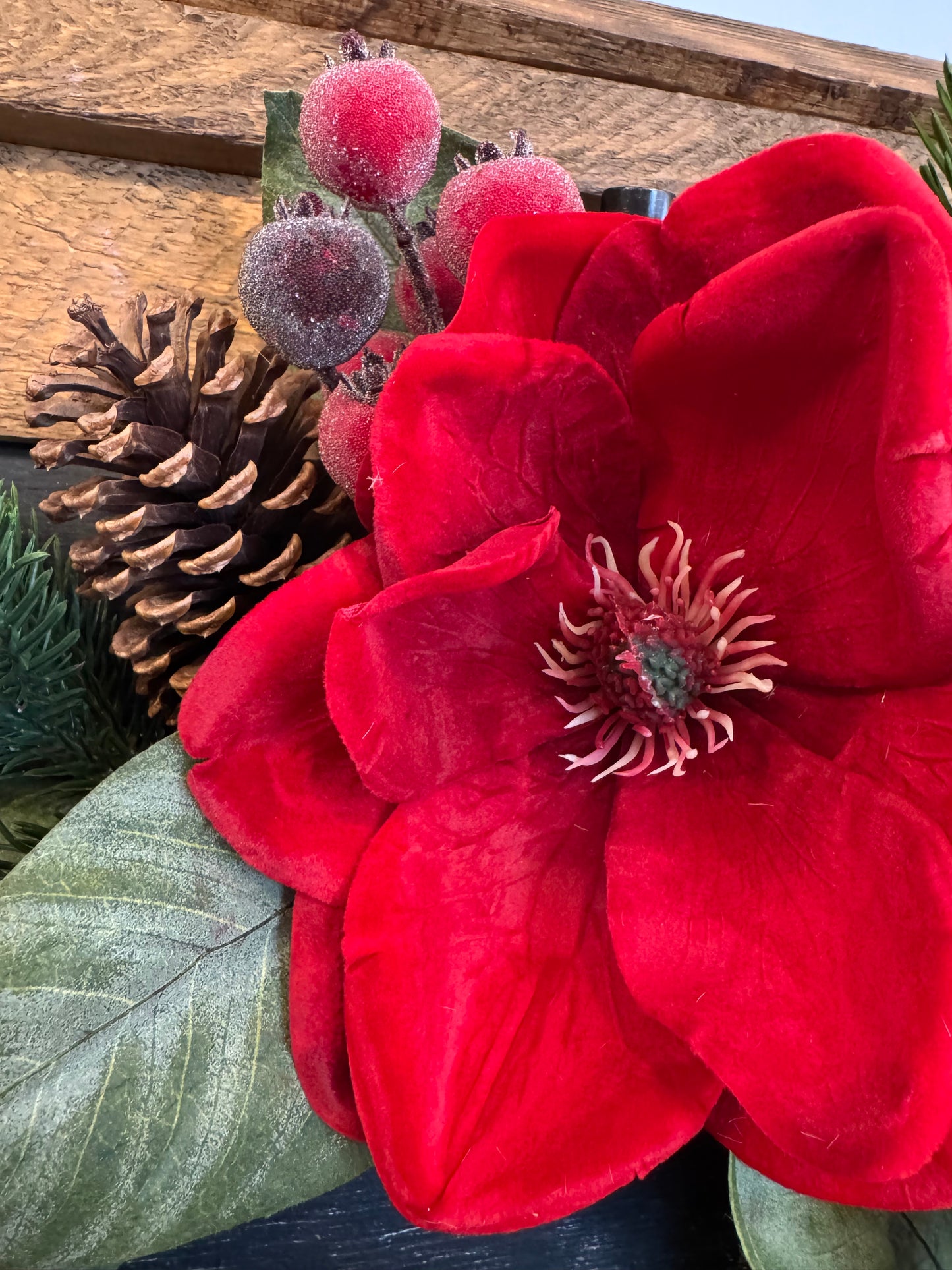 Velvet Magnolia, Pine and Sugared Berry Wreath