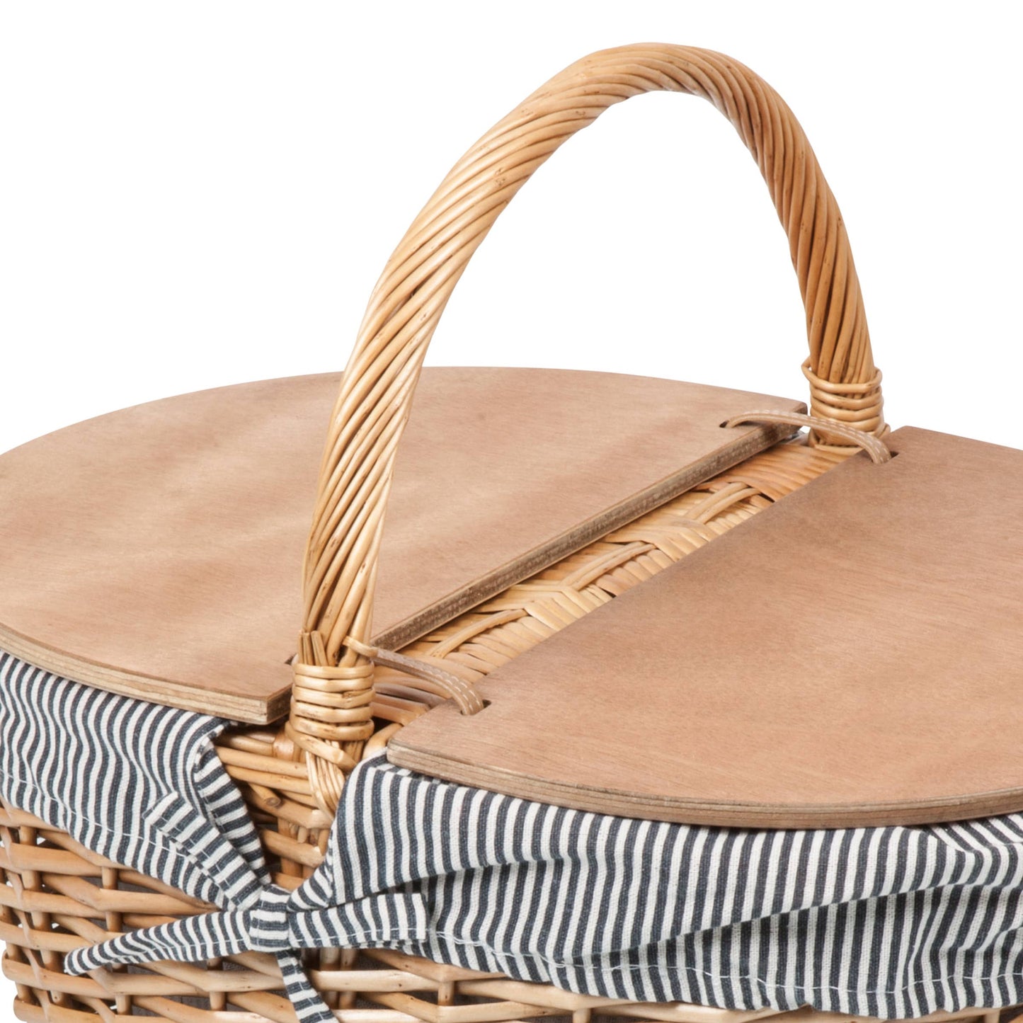Country Vintage Picnic Wicker Basket: Navy Blue & White Stripe