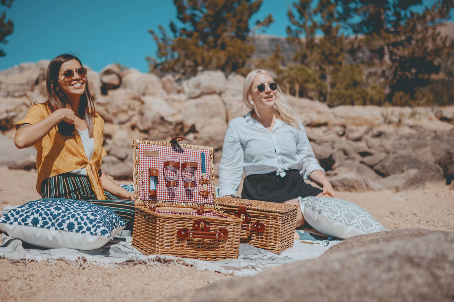 Classic Wine & Cheese Picnic Basket: Red & White Gingham Pattern