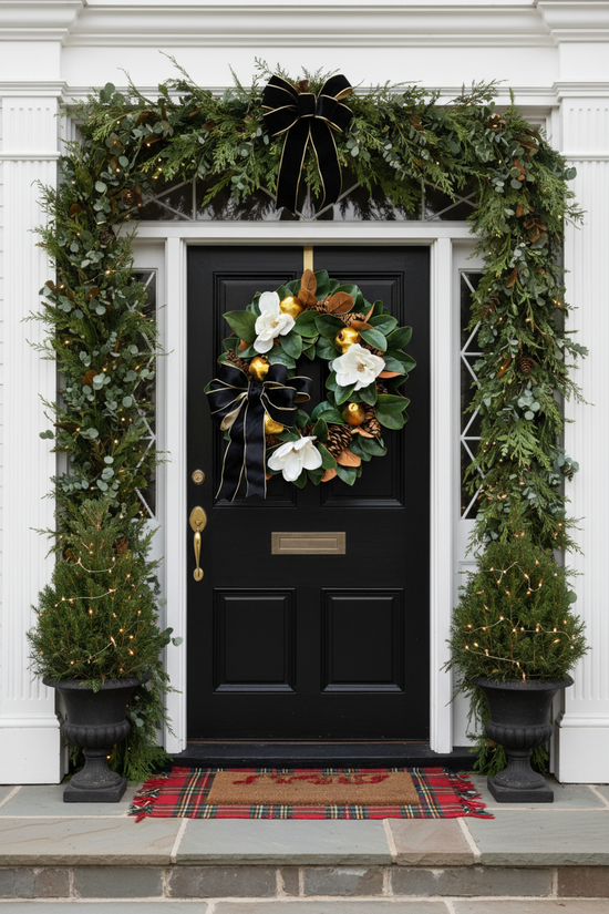 Classic Black Door with Extra Thick Garland