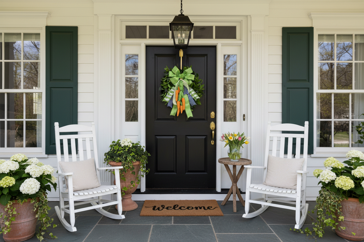Colonial Spring Front Porch with Carrot Wreath