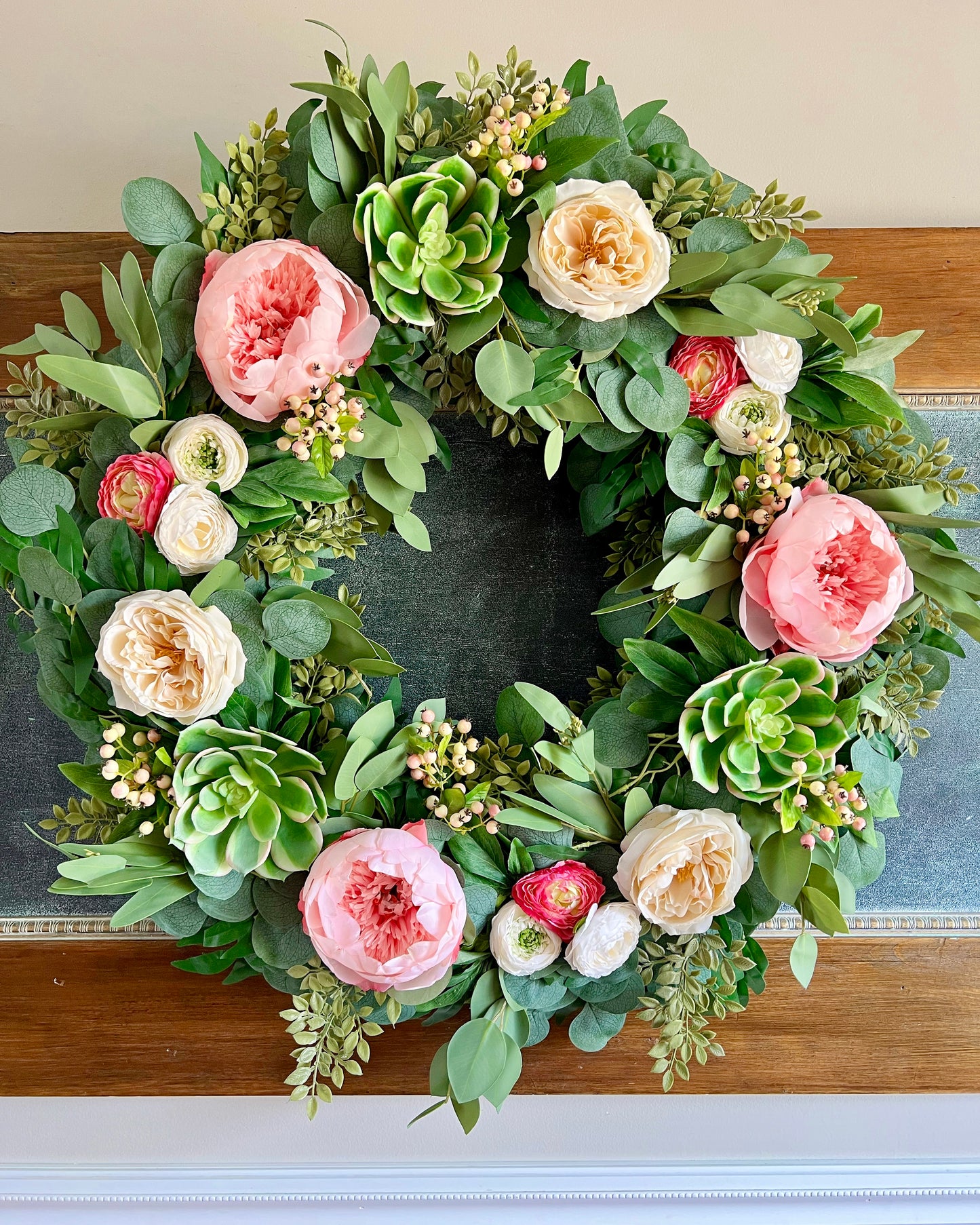 Peony, Succulent and Berry Wreath