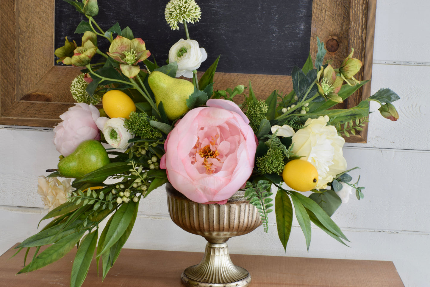 Peony, Allium, Helleborus and Pear Compote Arrangement
