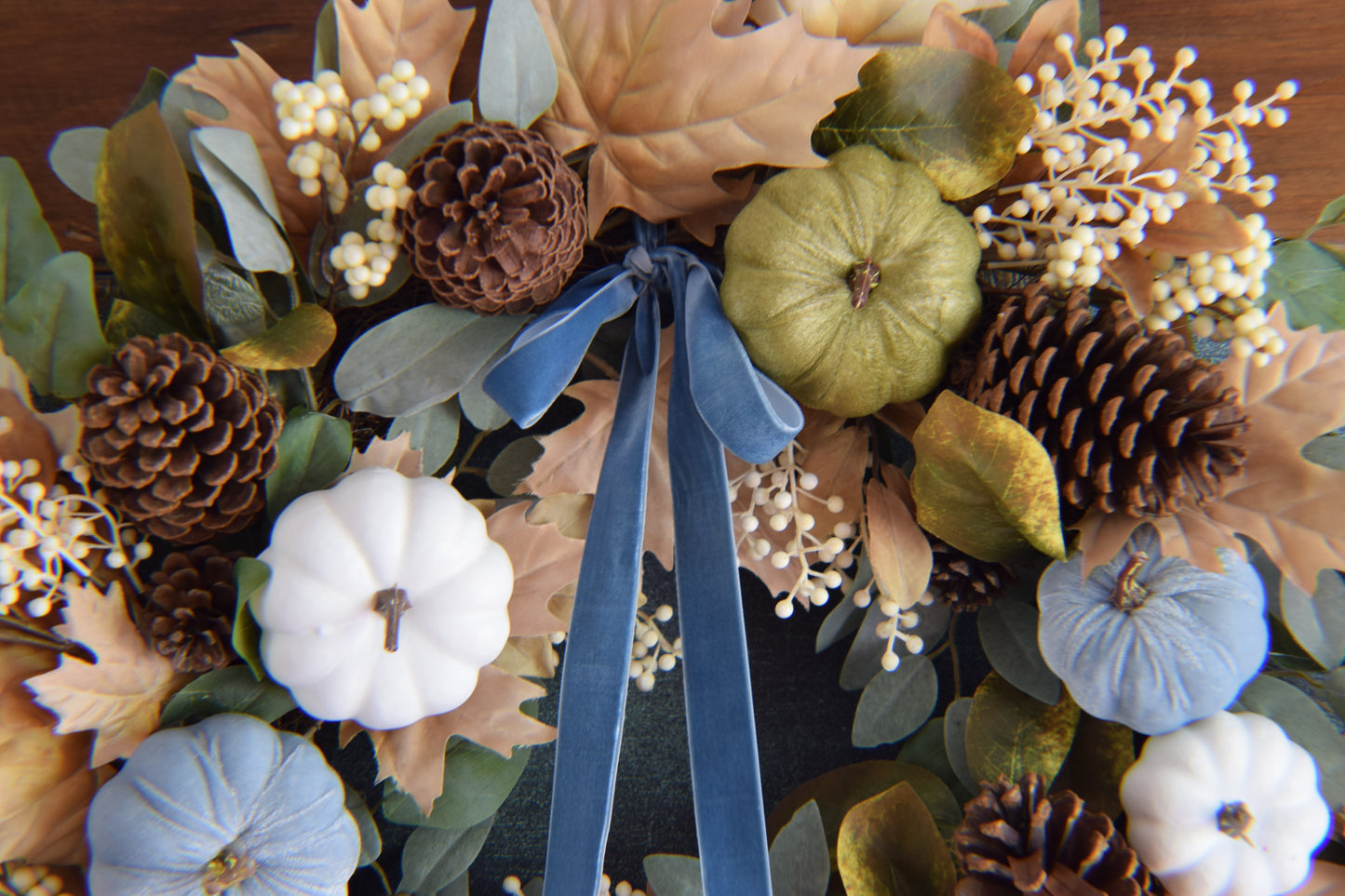 Load image into Gallery viewer, 22” Blue Velvet Fall Wreath
