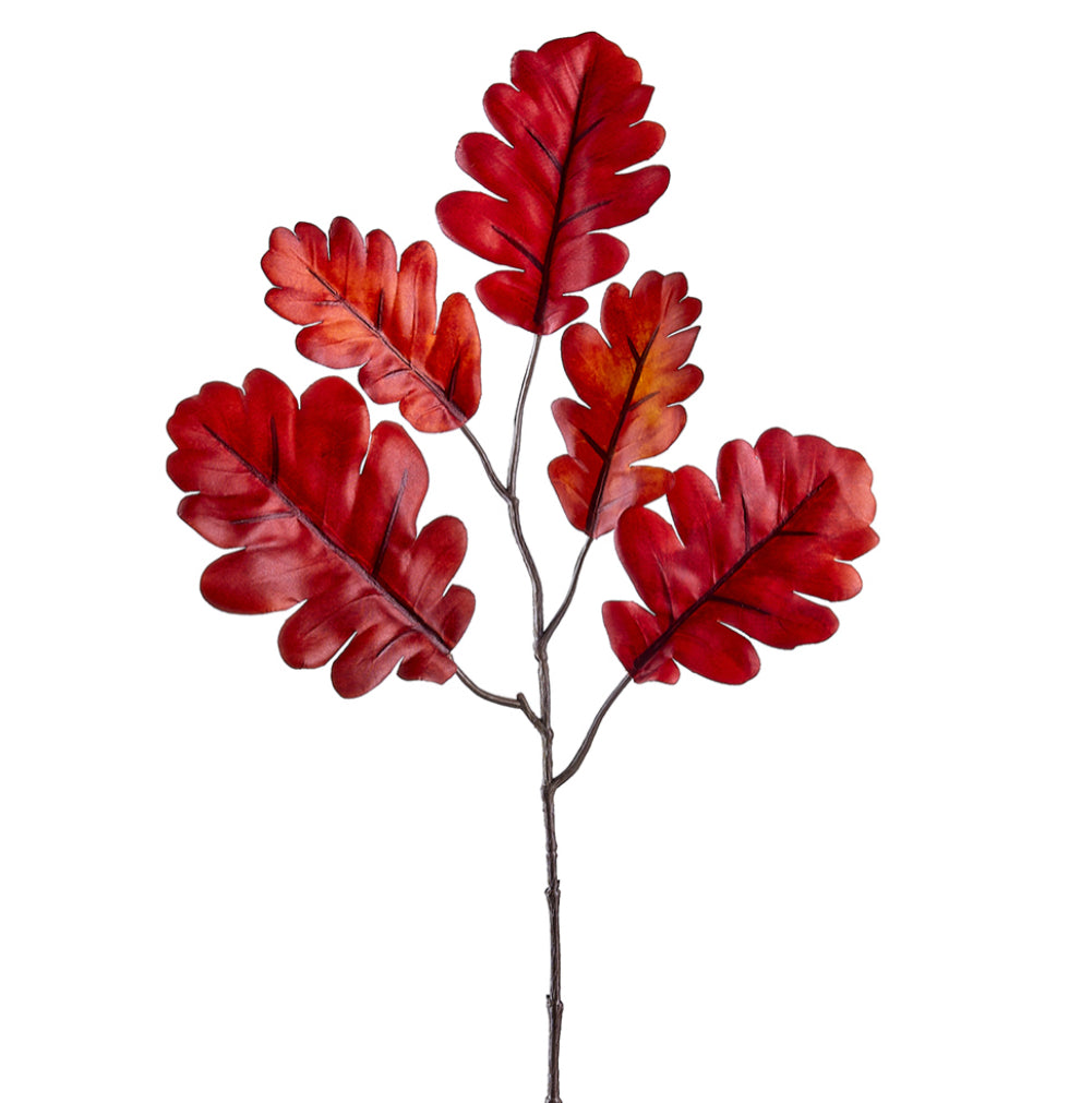 Faux 16” Oak Leaf Stem Burgundy
