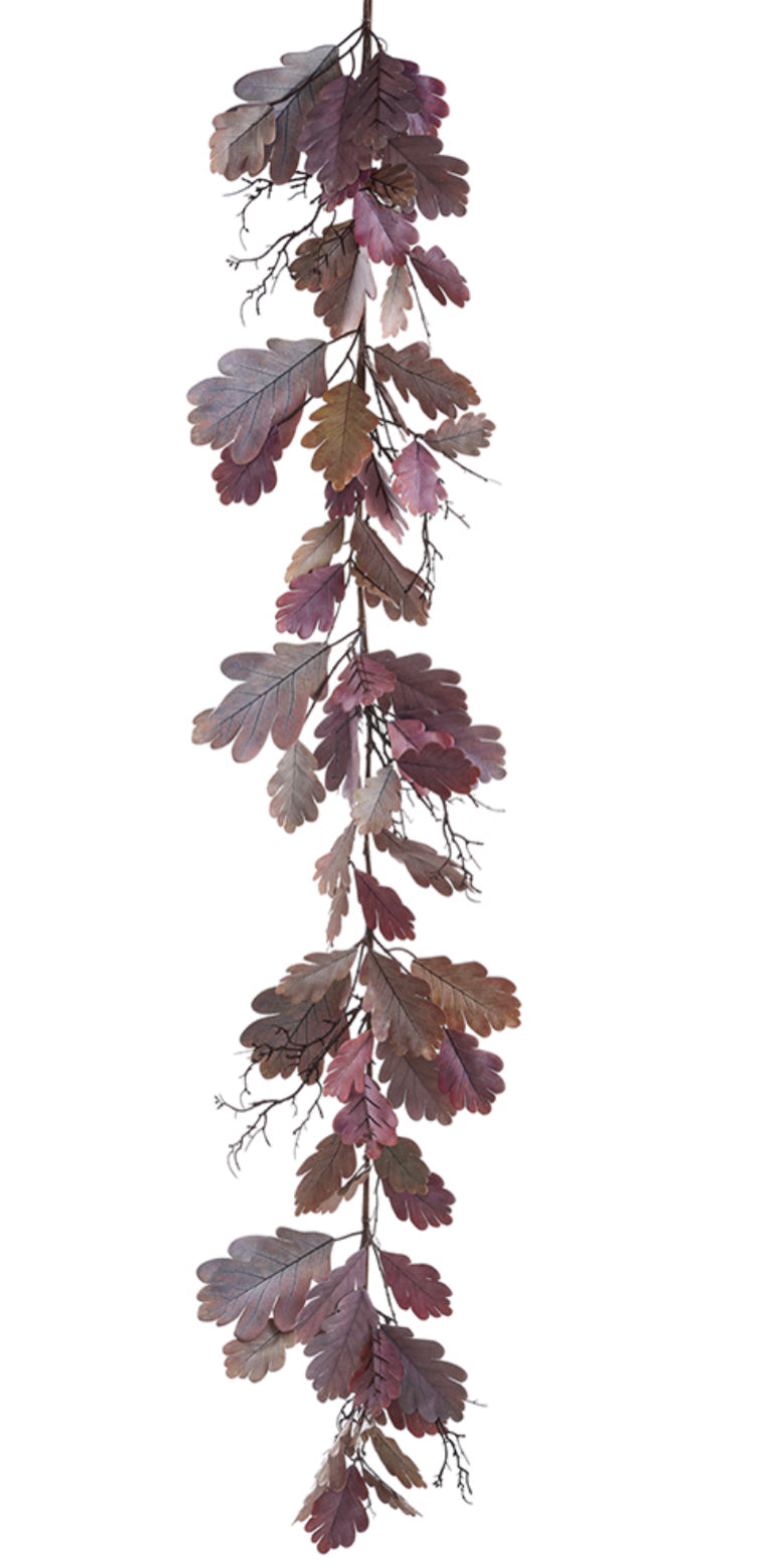 Faux 72” Oak Leaf Garland Burgundy