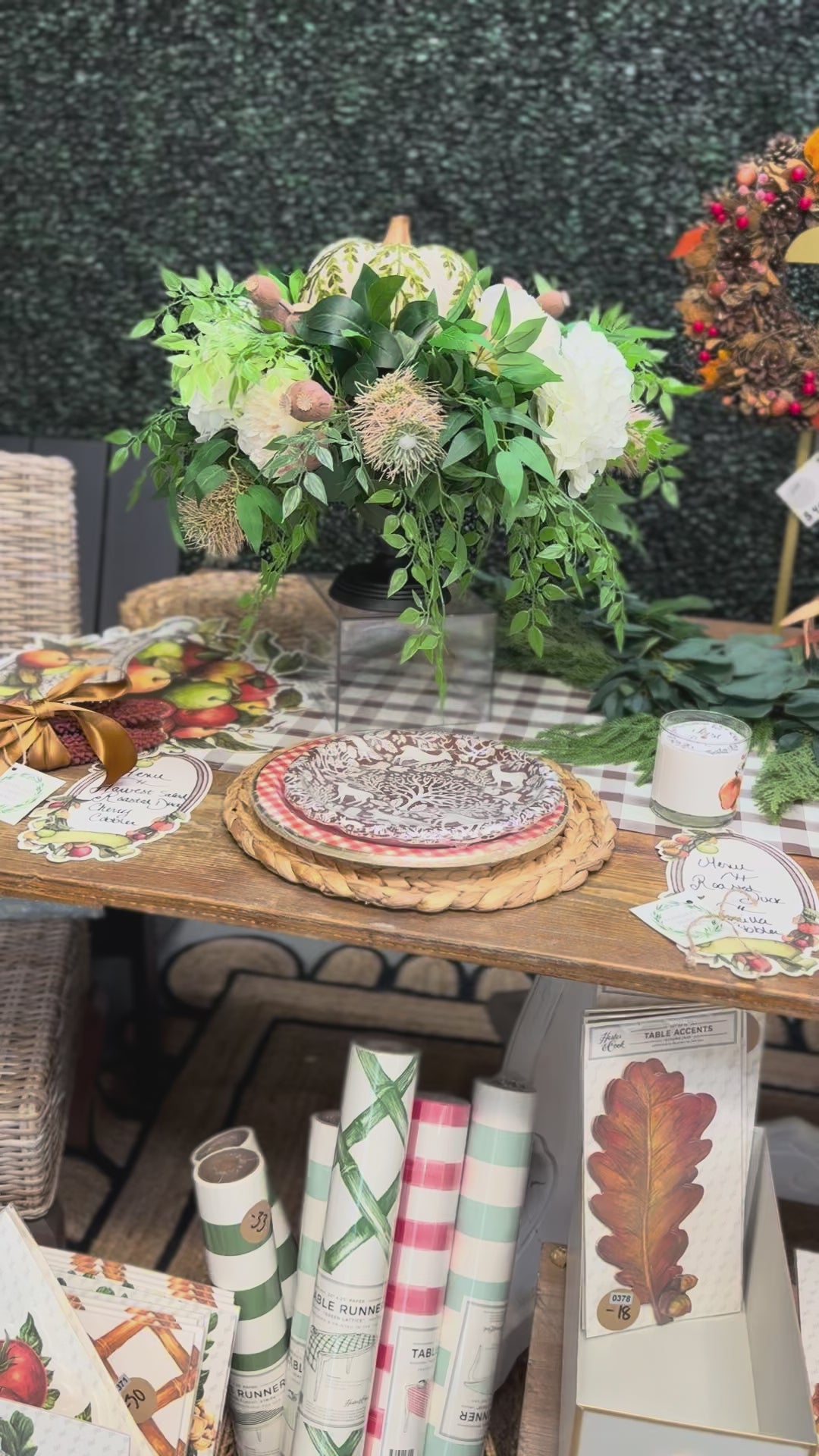 Load and play video in Gallery viewer, Green and white Pumpkin Fall Centerpiece
