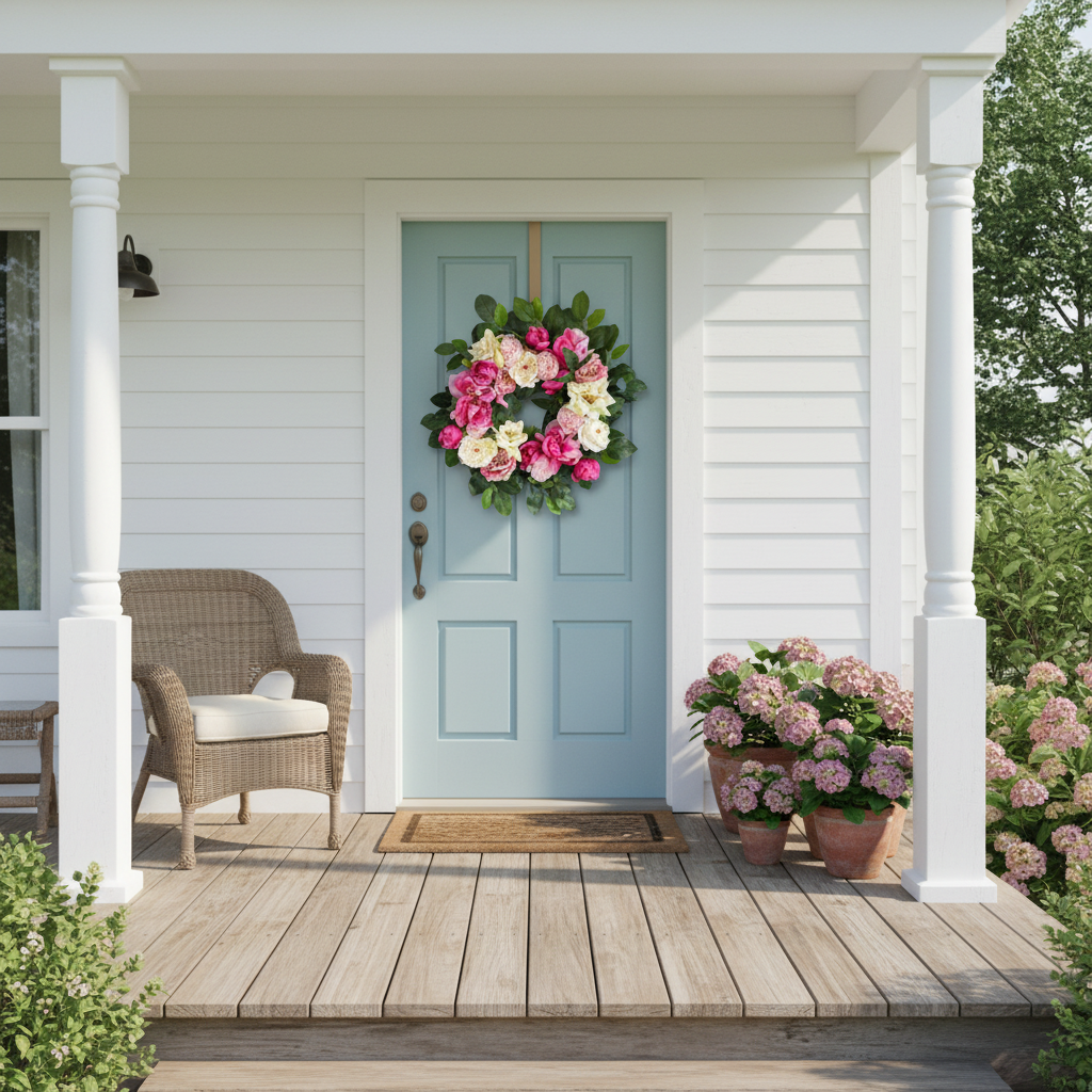 Realistic front porch with Garden Rose Wreath