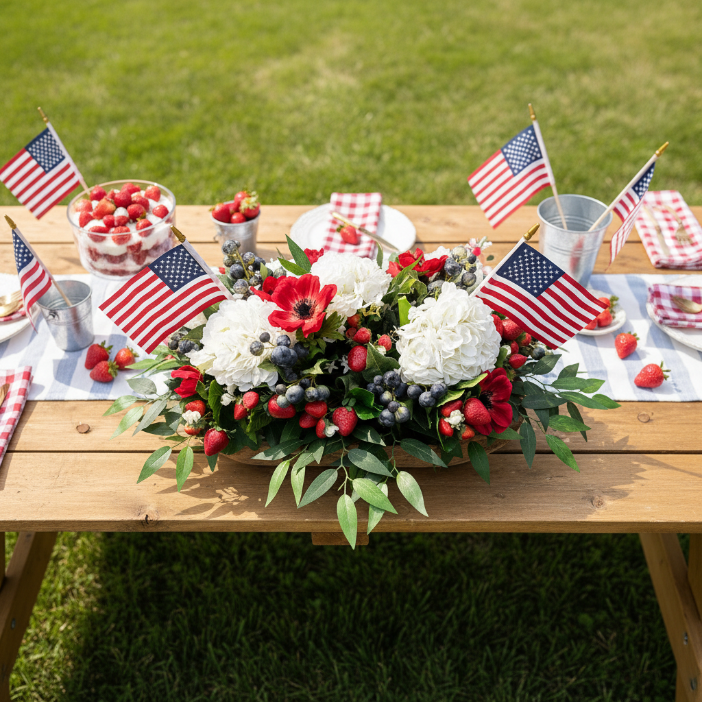 Red White & Blue Tablescape – Bird's Eye on Grass