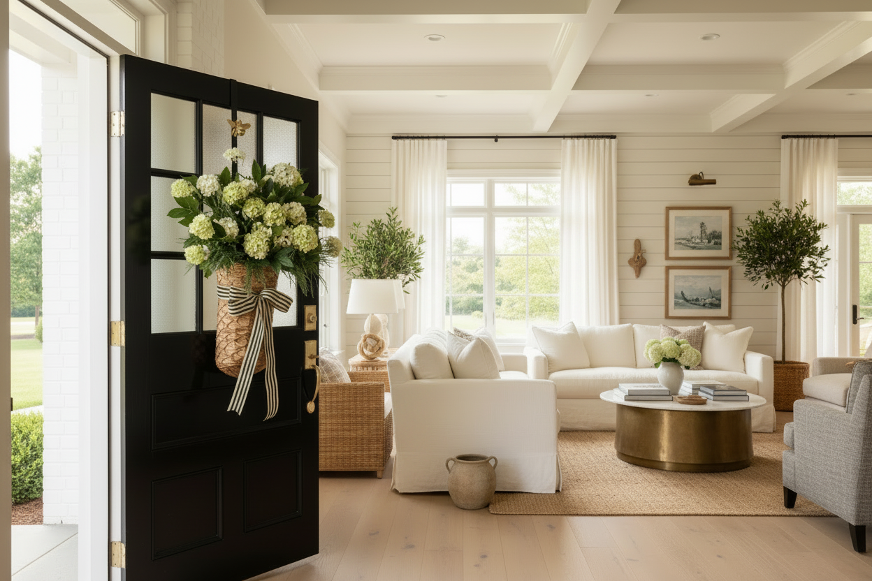 Snowball Hydrangea Basket – Coastal Country Living Room