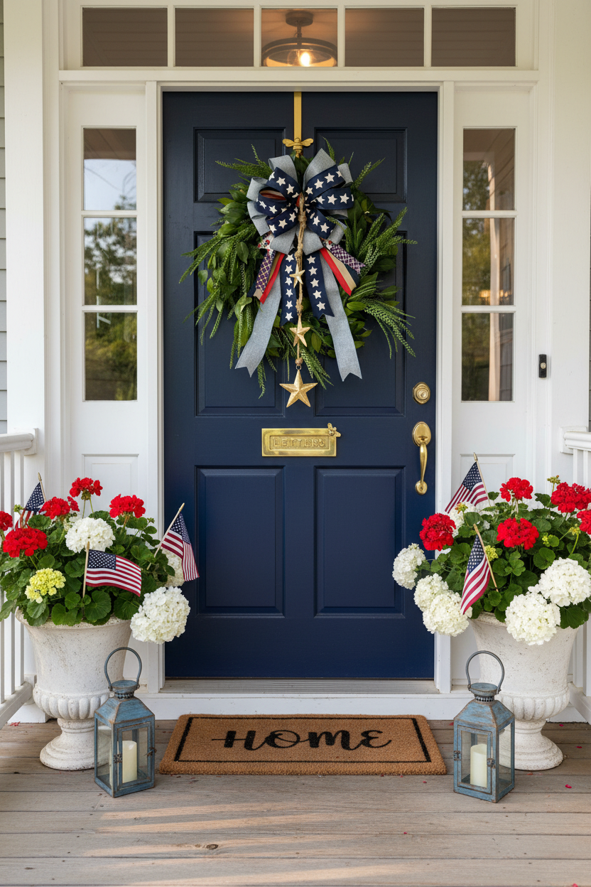 Stars & Stripes Wreath – 4th of July Front Door Scene