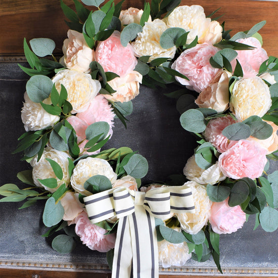 Load image into Gallery viewer, Pink and Cream Peony Wreath
