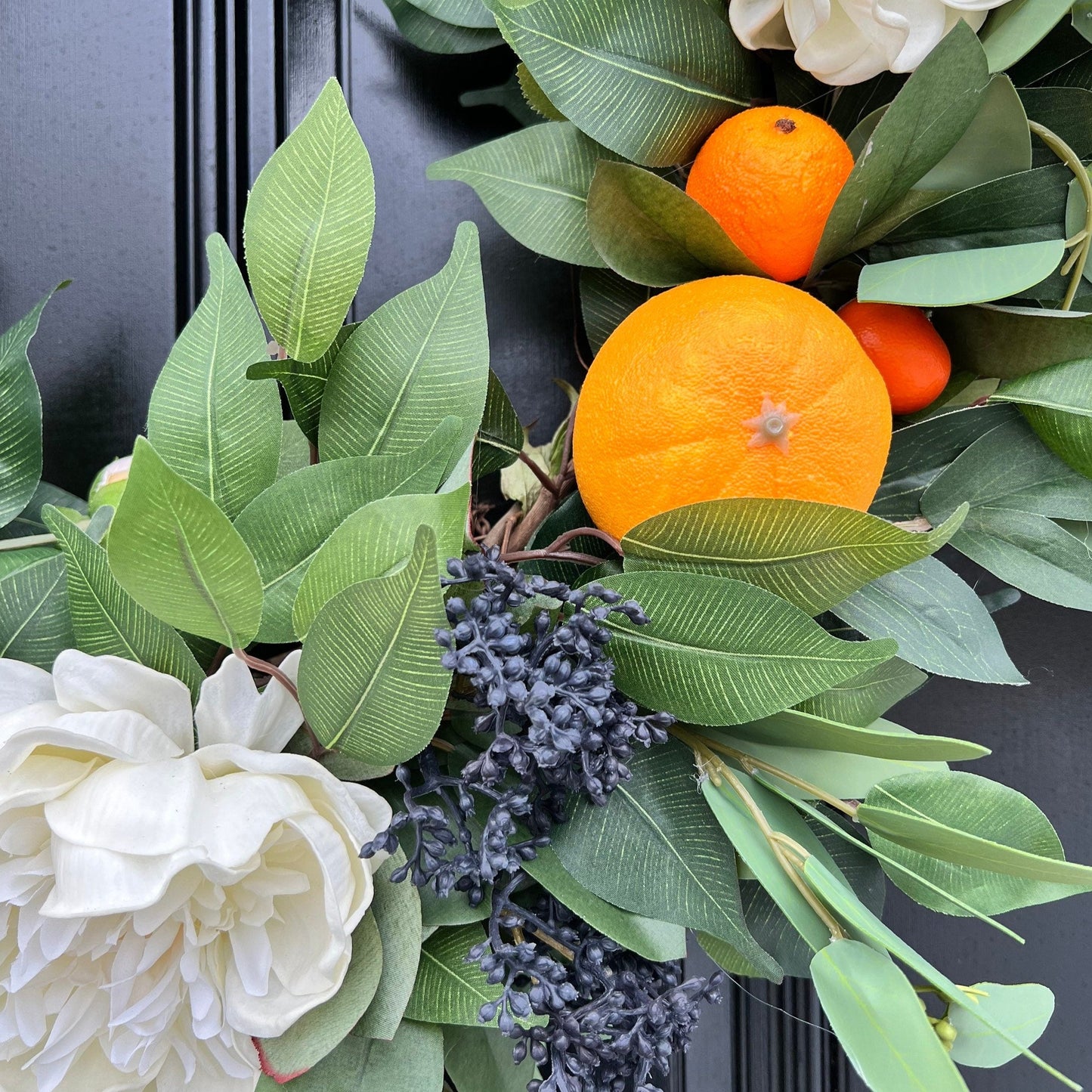 Real Touch Peony, Artichoke, Orange Clusters and Skimmia Wreath