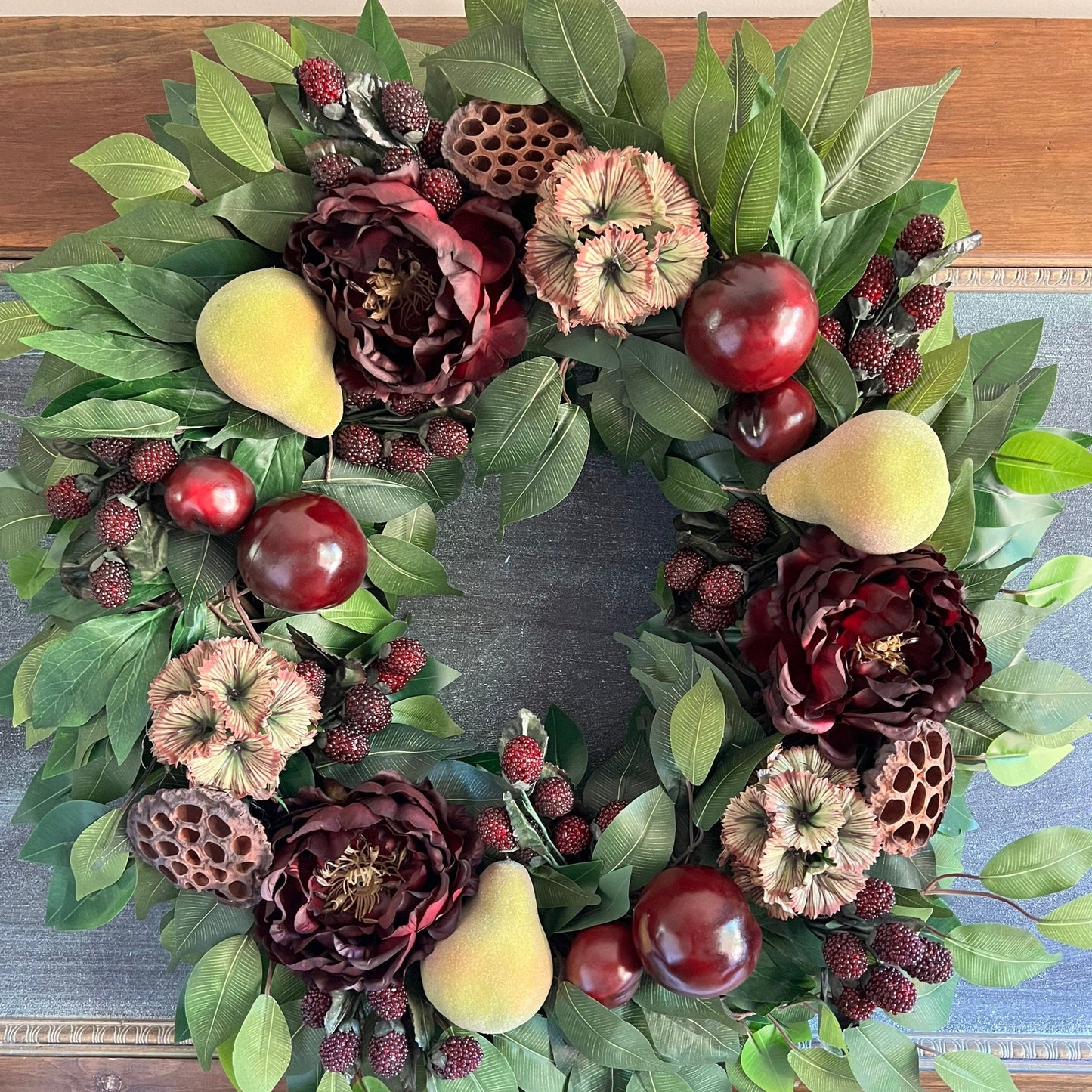 Fall Pear, Plum and Peony Wreath