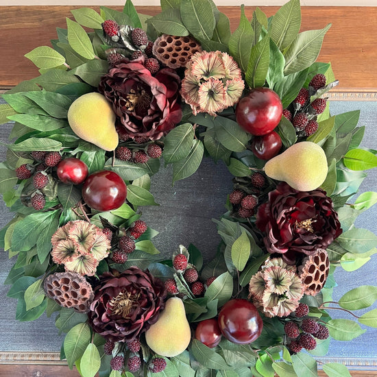 Fall Pear, Plum and Peony Wreath
