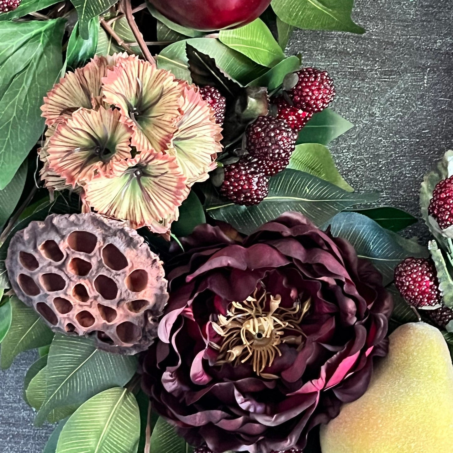 Fall Pear, Plum and Peony Wreath