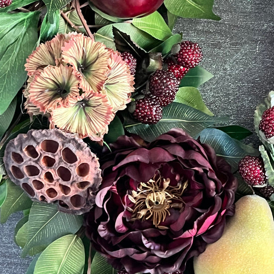 Fall Pear, Plum and Peony Wreath