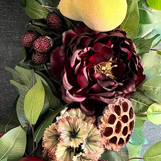 Fall Pear, Plum and Peony Wreath
