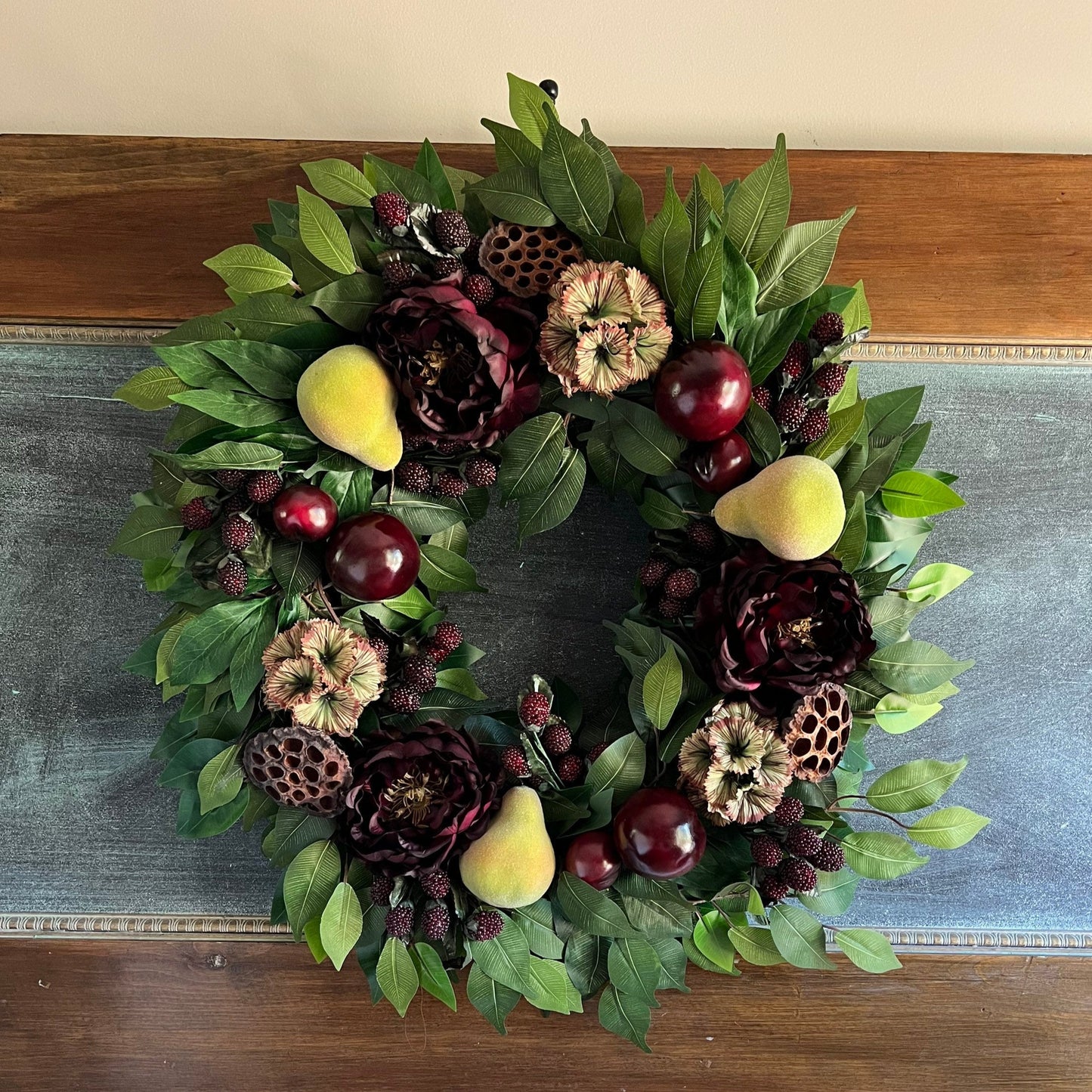Fall Pear, Plum and Peony Wreath