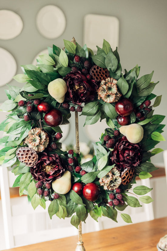 Fall Pear, Plum and Peony Wreath