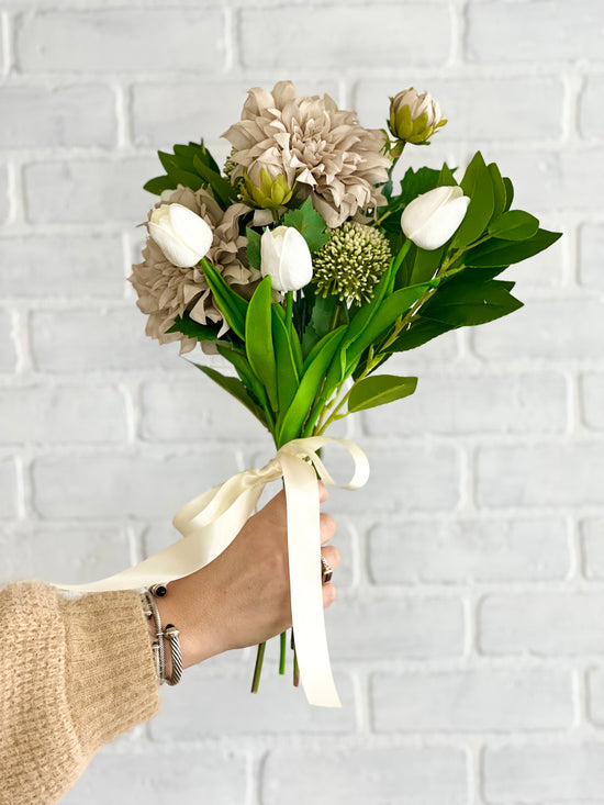 Beige Dahlia, Tulip and Allium Bouquet