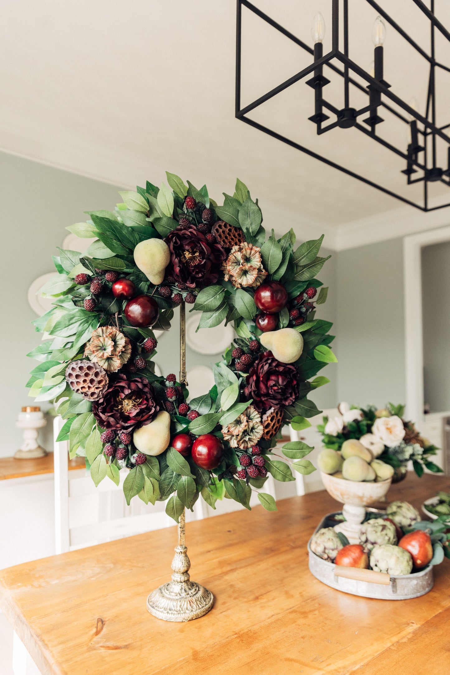 Fall Pear, Plum and Peony Wreath