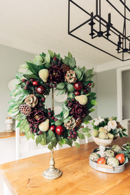 Fall Pear, Plum and Peony Wreath