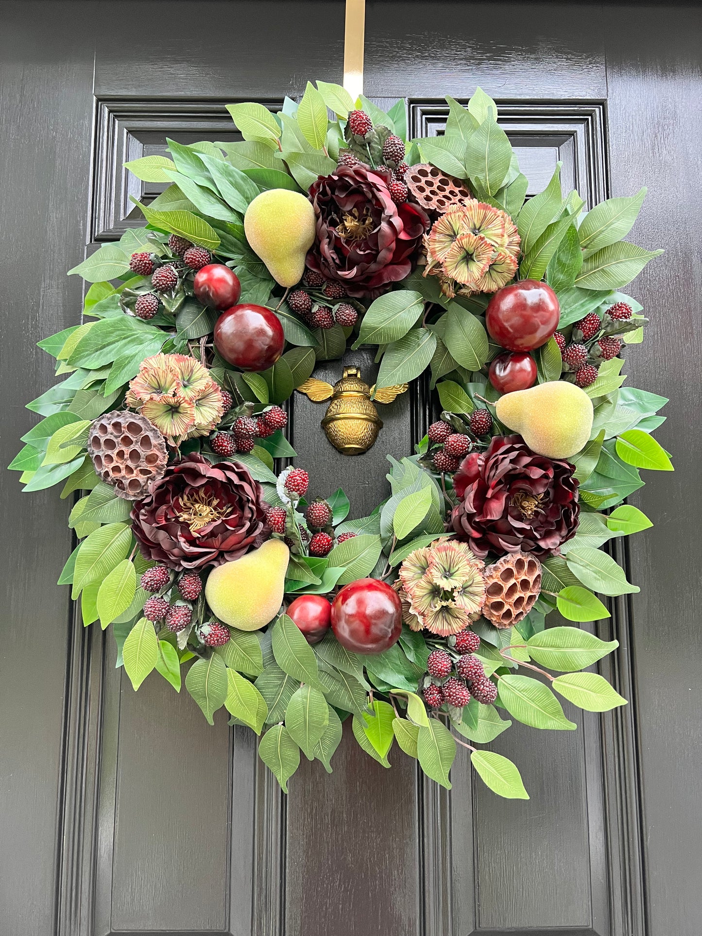 Fall Pear, Plum and Peony Wreath